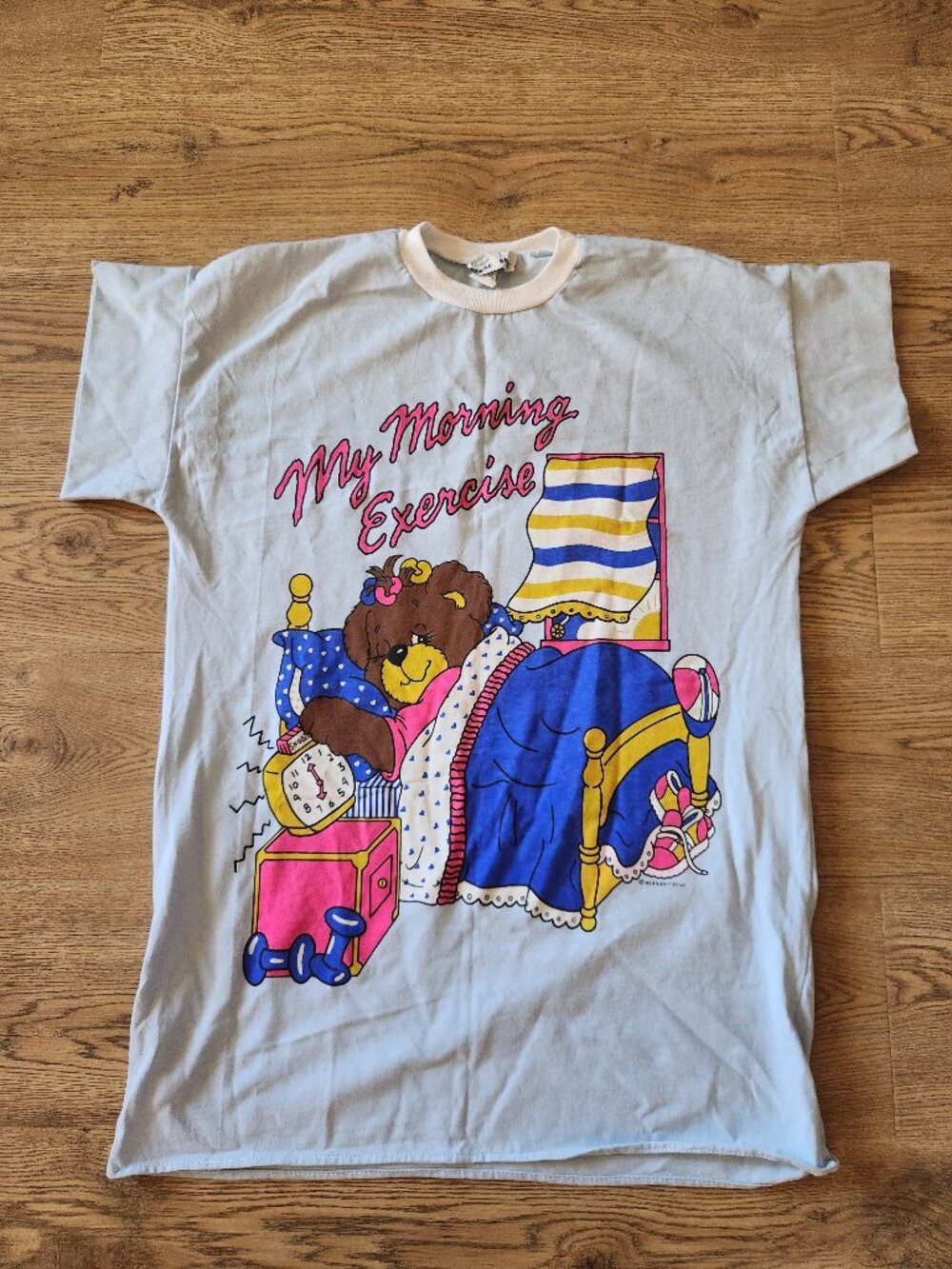 Vtg 1989 Night Star Teddy My Morning Exercise Sleep Shirt Teddy Bear